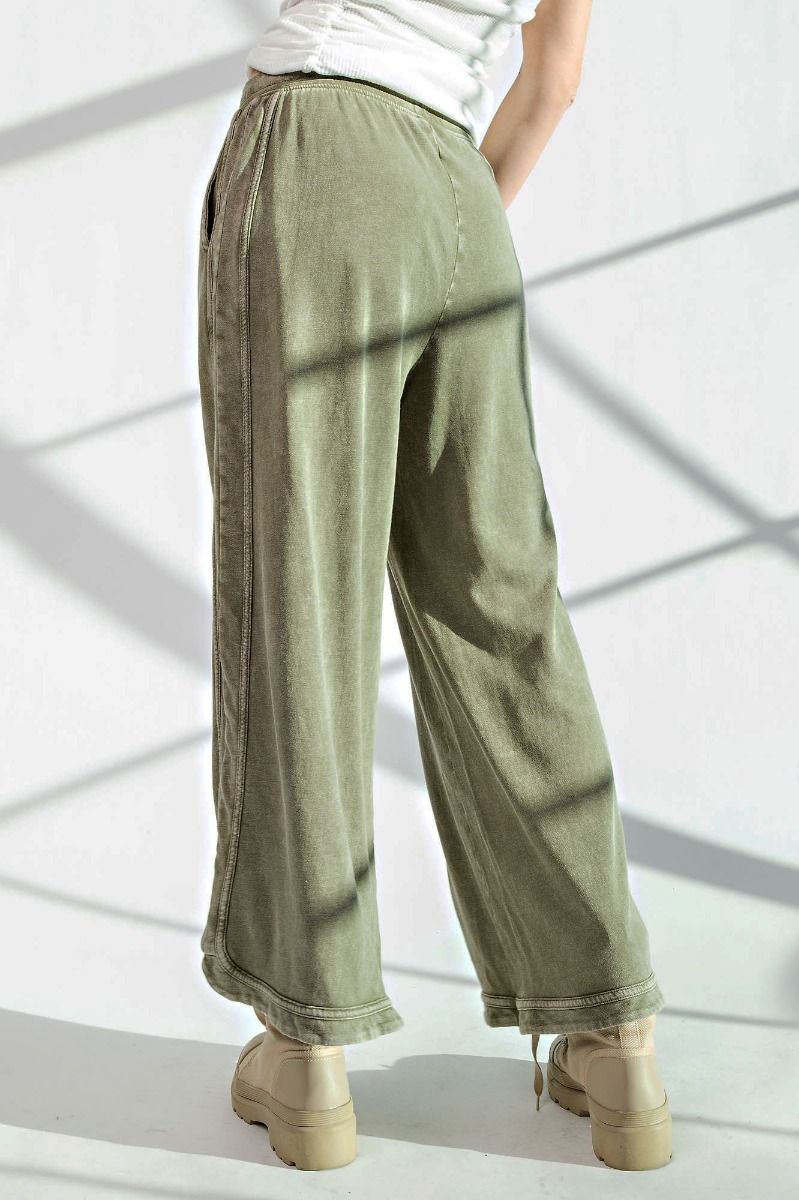 So Comfy Mineral Washed Terry Knit Pants - Faded Olive