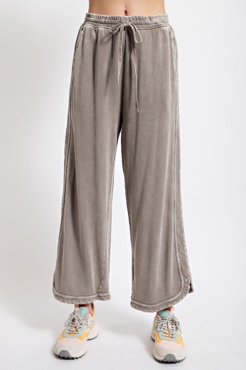 So Comfy Mineral Washed Terry Knit Pants - Mocha