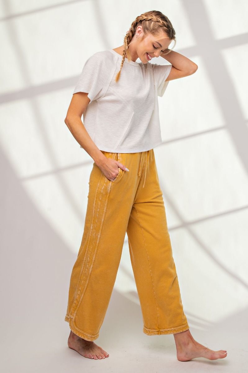 So Comfy Mineral Washed Terry Knit Pants - Mustard