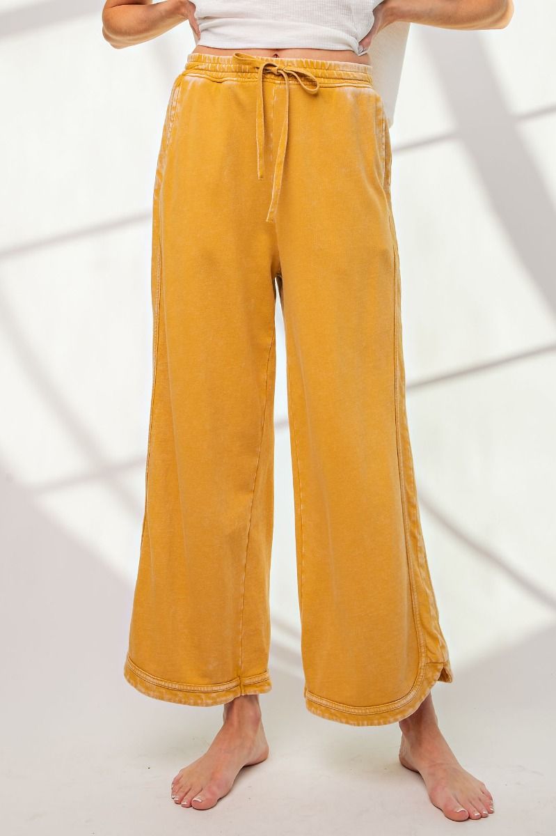 So Comfy Mineral Washed Terry Knit Pants - Mustard
