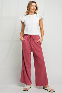 So Comfy Mineral Washed Terry Knit Pants - Wine