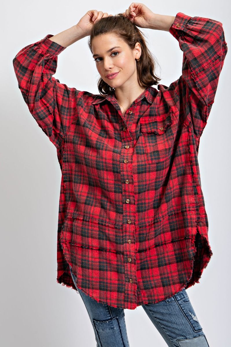 Looking at You Loose Fit Plaid Shirt - Plus