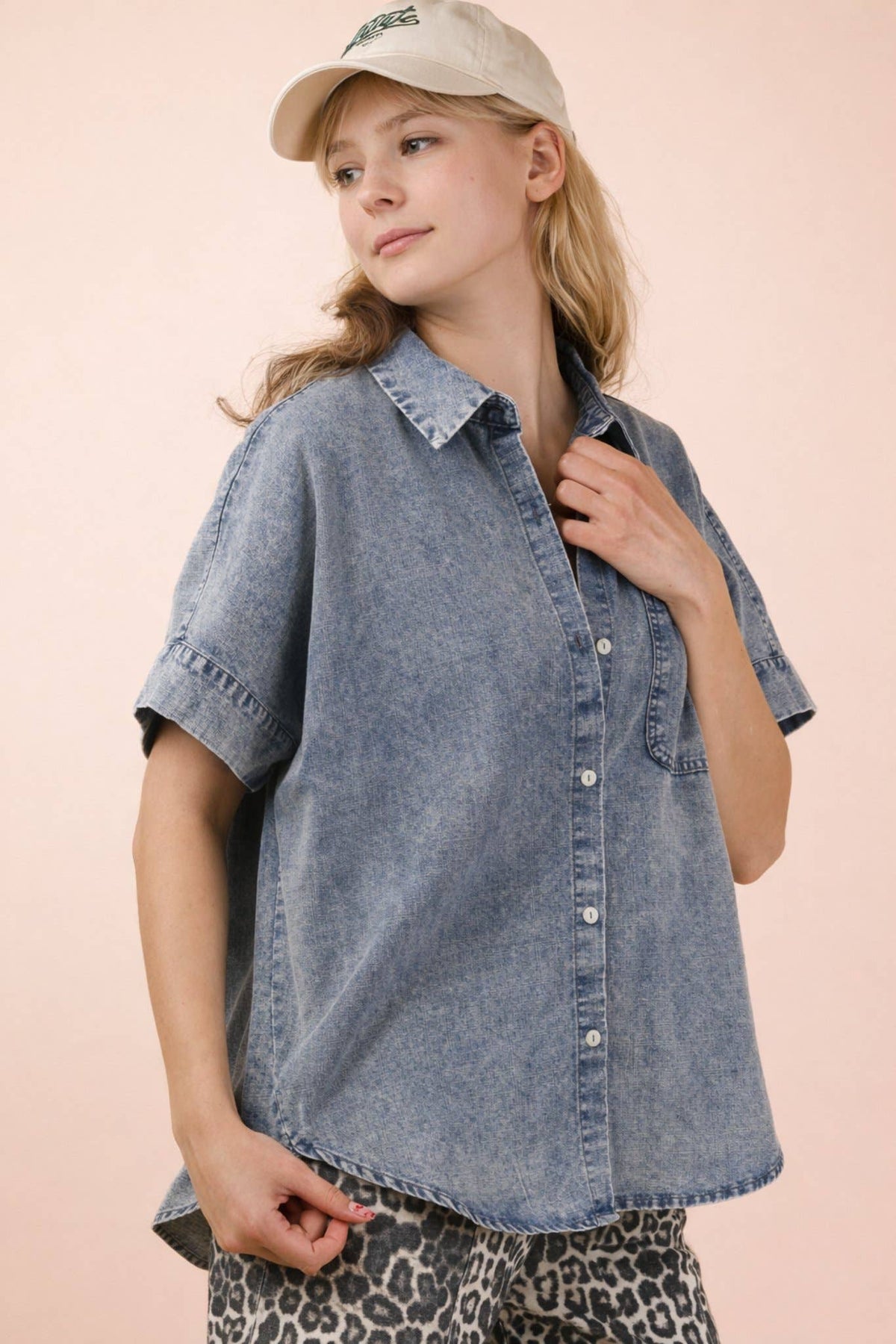 Chambray Oversized Shirt Top
