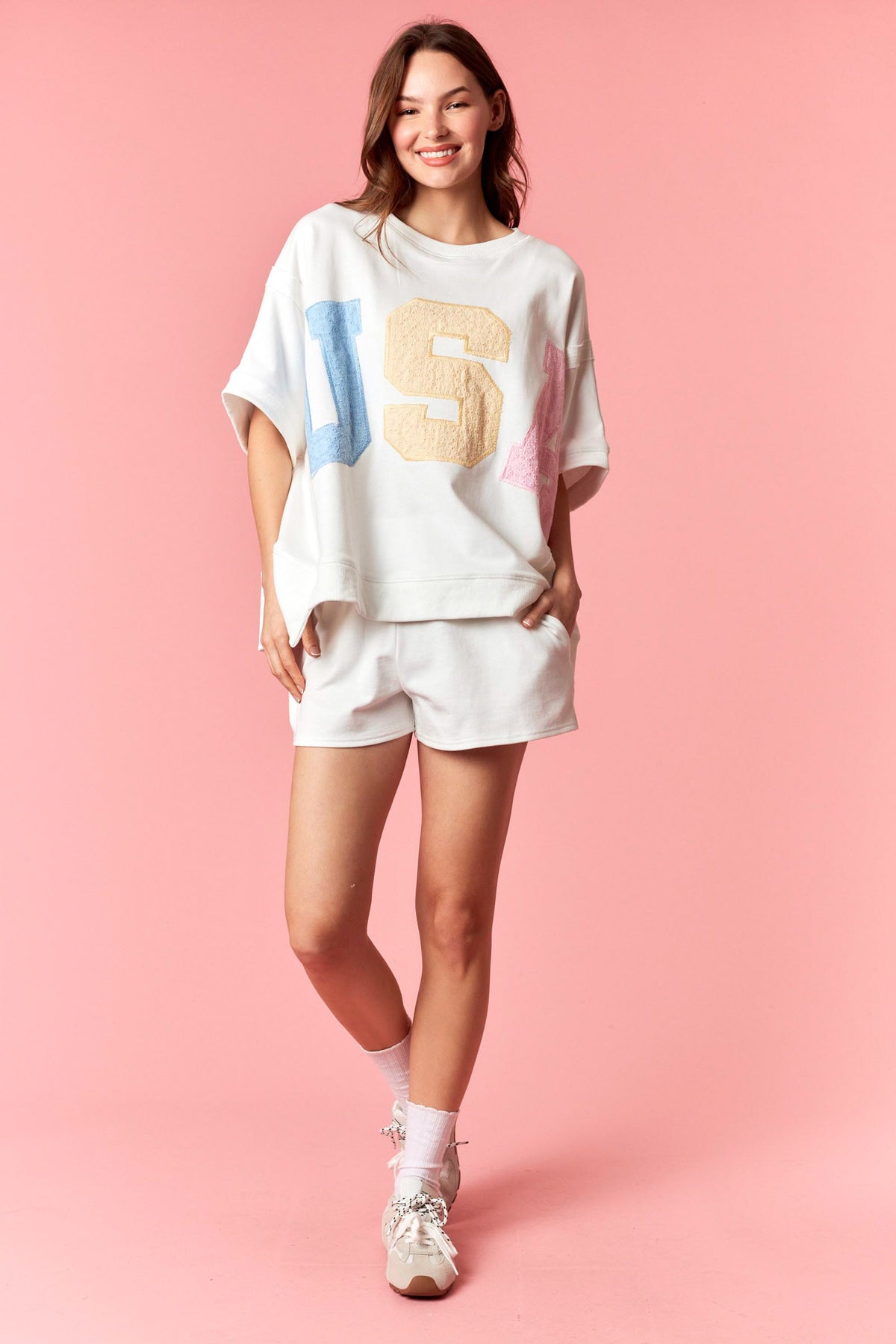 USA Eyelet Dolman Top