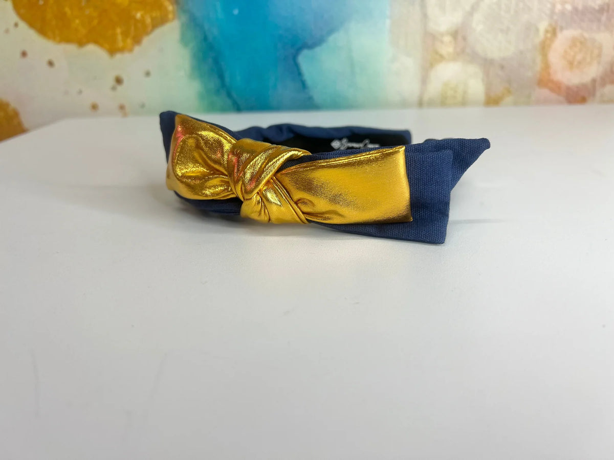 Navy and Gold Child Side Bow Headband