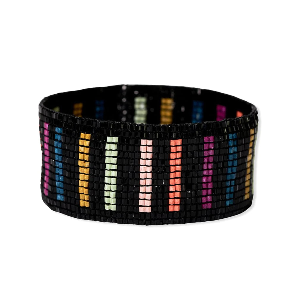 Kenzie Vertical Lines Beaded Stretch Bracelet Rainbow/Black