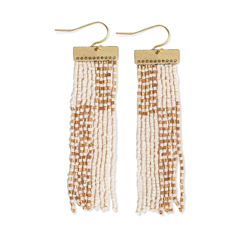 Lana Rectangle Hanger Colorblocks With Stripes Beaded Fringe Earrings Ivory/Gold