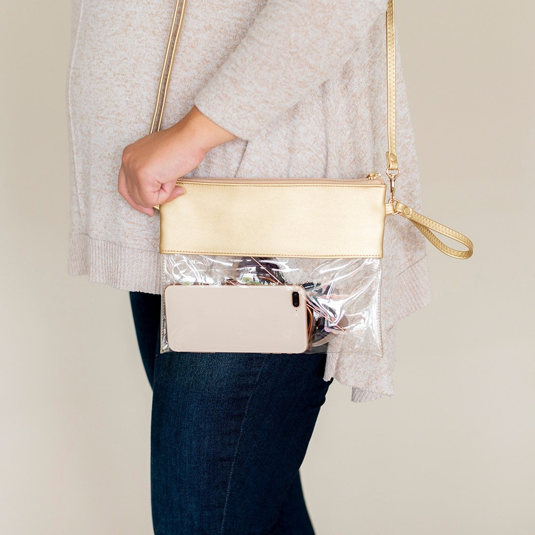 Gold clear outlet purse