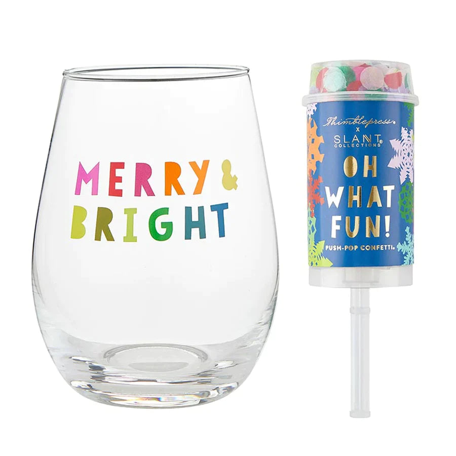 Wineglass & Popper Gift Set - Merry & Bright