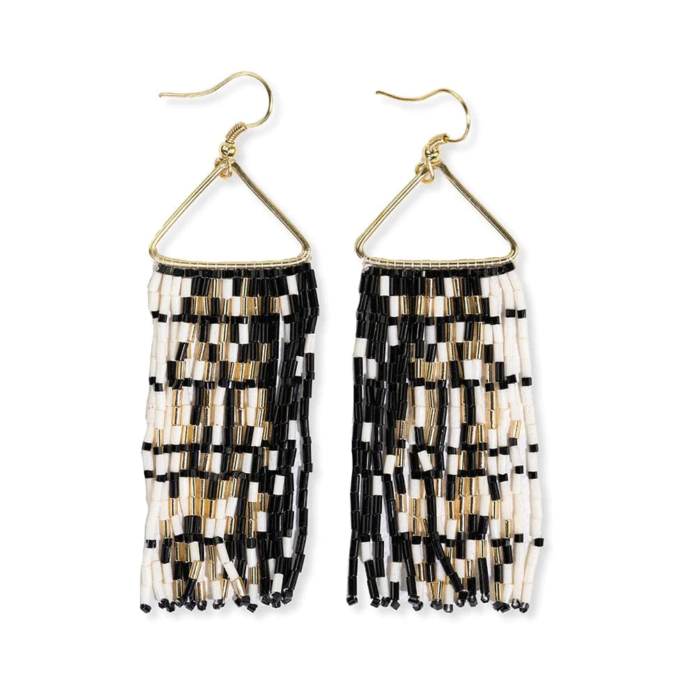 Patricia Mixed Luxe Bead Gradient Fringe Earrings Black/White