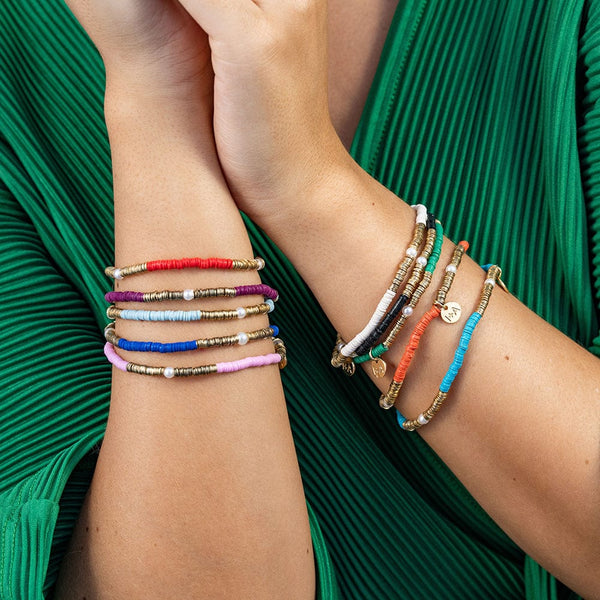 Rory Solid Color with Gold and Pearls Stretch Bracelet - Ivory