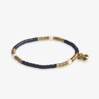 Rory Solid Color with Gold and Pearls Stretch Bracelet - Black