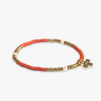 Rory Solid Color with Gold and Pearls Stretch Bracelet - Coral