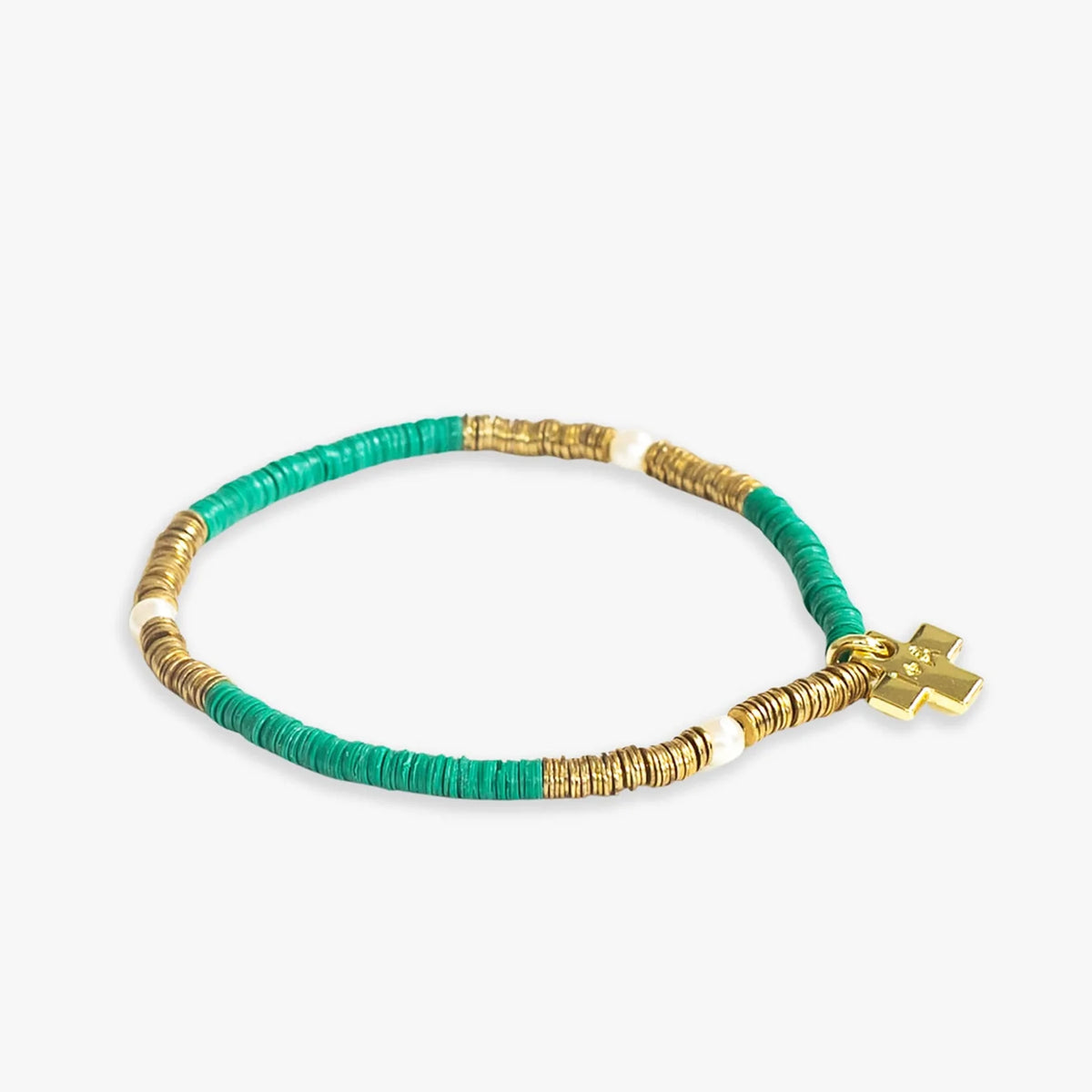 Rory Solid Color with Gold and Pearls Stretch Bracelet - Kelly Green