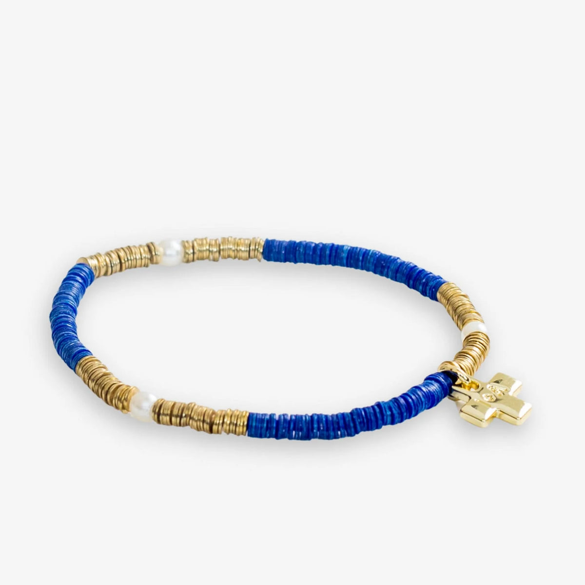 Rory Solid Color with Gold and Pearls Stretch Bracelet - Lapis