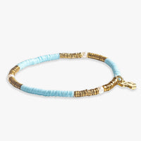 Rory Solid Color with Gold and Pearls Stretch Bracelet - Light Blue