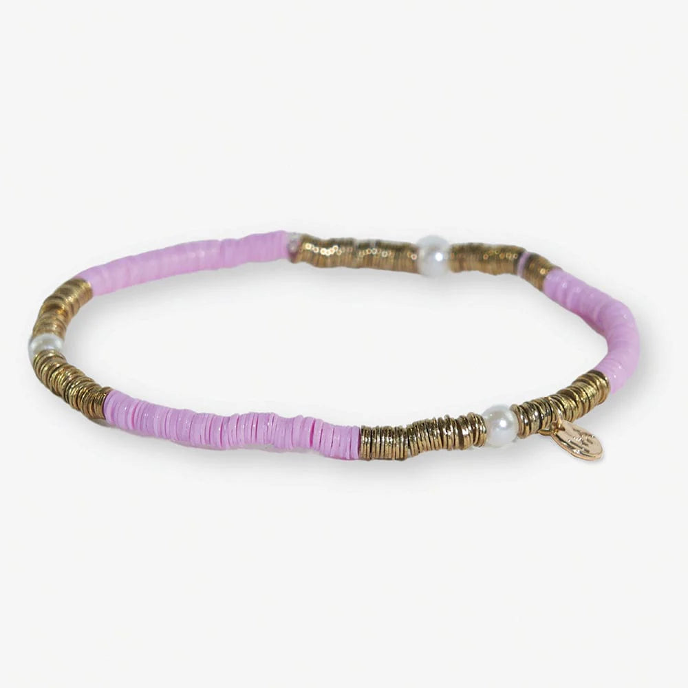 Rory Solid Color with Gold and Pearls Stretch Bracelet - Lilac