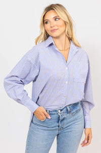 Poplin Stripe Pocket Button-Up Top