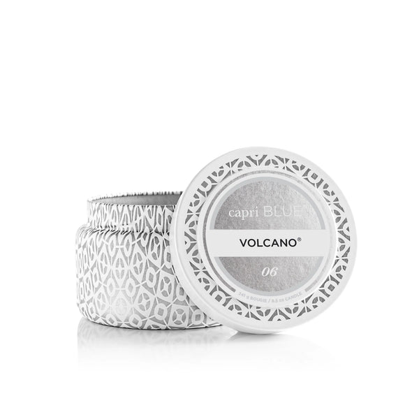 Volcano White Printed Travel Tin Candle, 8.5oz