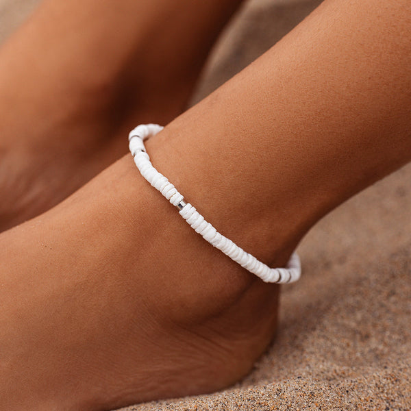 Puravida® White Puka Stretch Anklet