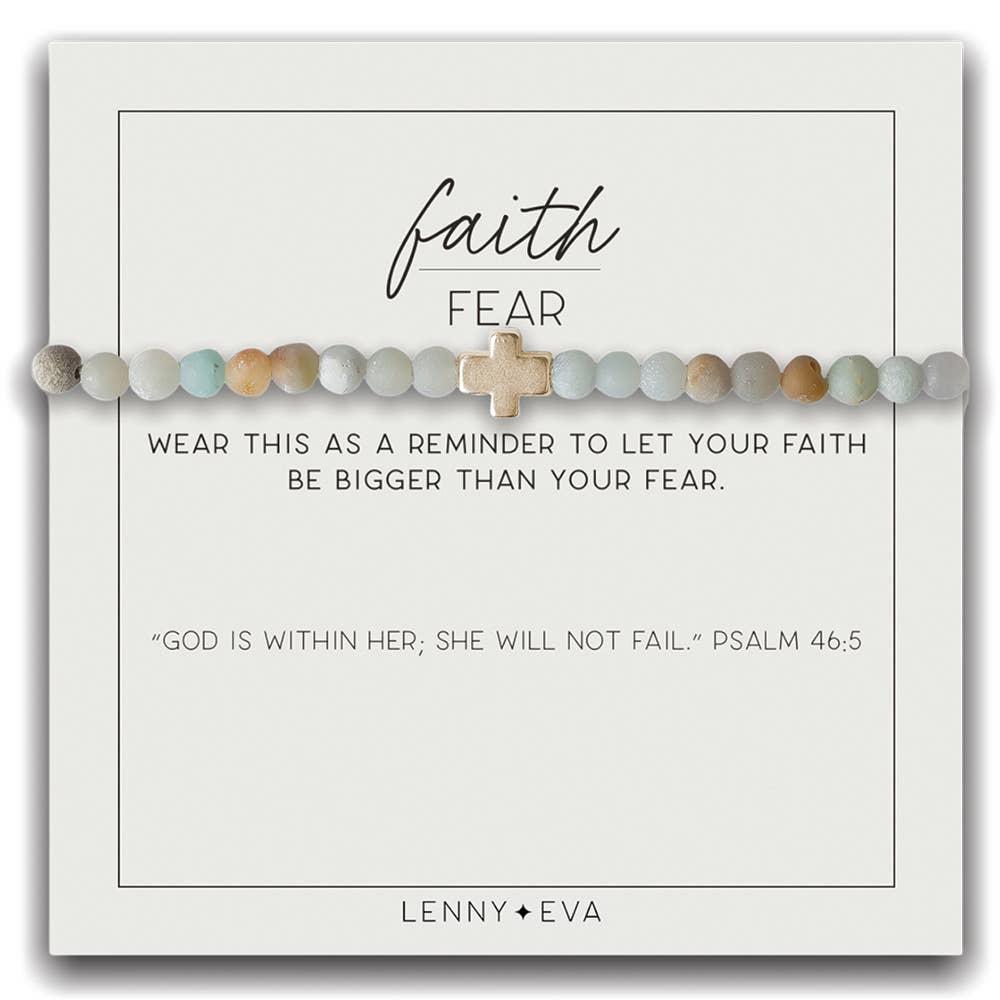 Faith over Fear Cross Bracelet - Gold Amazonite