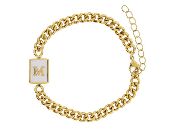 Gold Rectangle with Shell Inlay and Gold Initial Center Bracelet