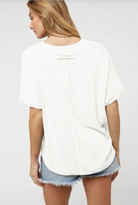 White Solid V-Neck Top