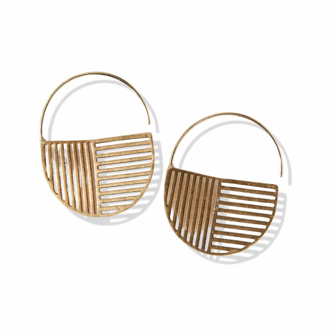 Maggie Opposite Lines Brass Hoop Earring