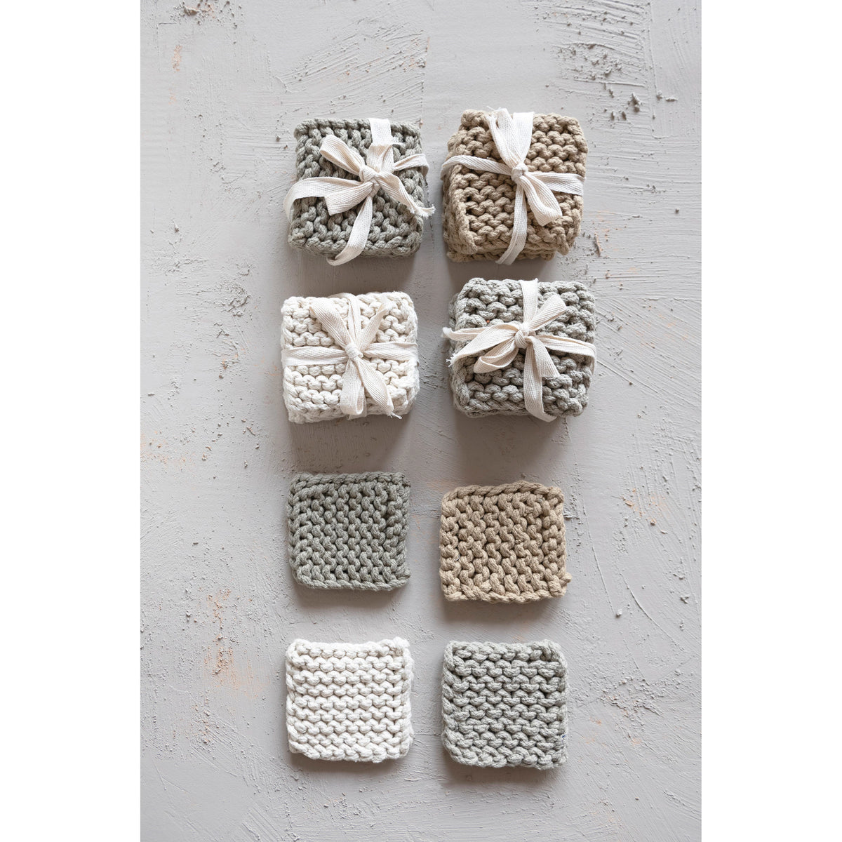 4" Square Cotton Crocheted Coasters Set of 4
