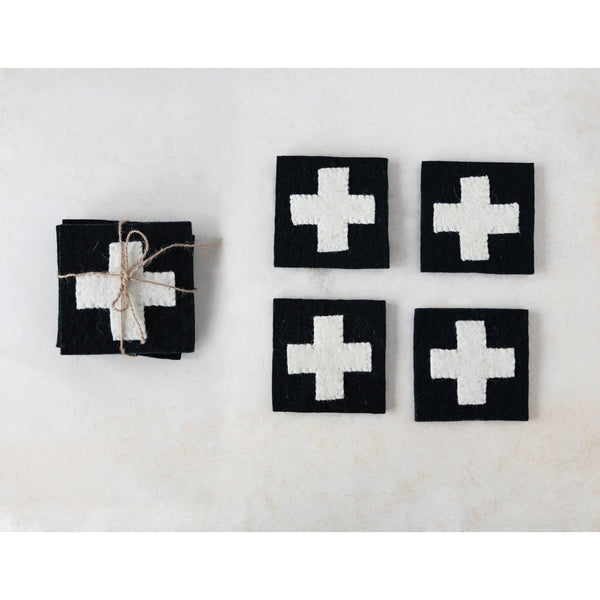 Wool Felt Coasters with Appliqued Swiss Cross