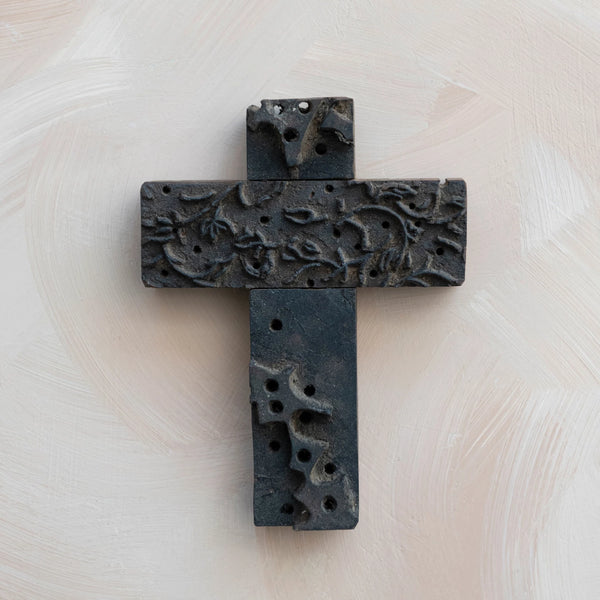 Reclaimed Wood Print Block Cross Wall Décor (Each One Will Vary)