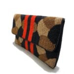 Red Black Stripe Camo Beaded Clutch