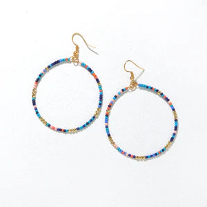 Lapis Blush Mix Single Seed Bead Hoop Dangle Earrings