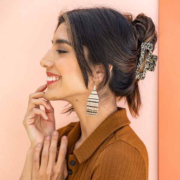 Lexie Gold Cream Fringe Bead Earrings