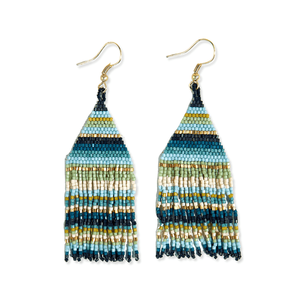 Lexie Blue Fringe Stripe Bead Earrings